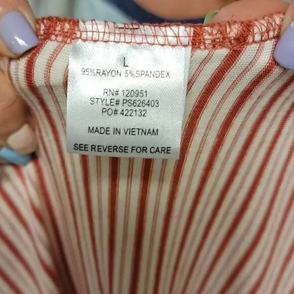 Pink Rose Large Red And White Striped Sleeveless Tank Top - Picture 5 of 8